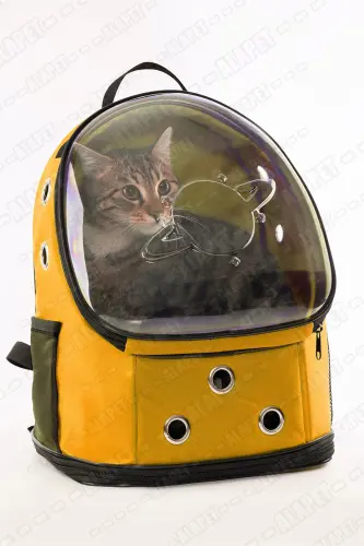 Ufo Astronot Kedi Taşıma Çantası - 7 Hava Kanallı Pati Desenli 47x40x35cm (15kg) - Sarı - 5
