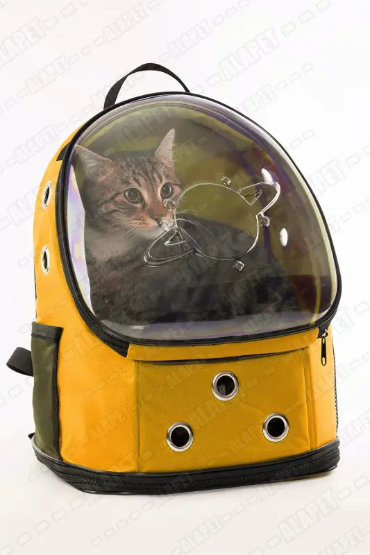 Ufo Astronot Kedi Taşıma Çantası - 7 Hava Kanallı Pati Desenli 47x40x35cm (15kg) - Sarı - 5