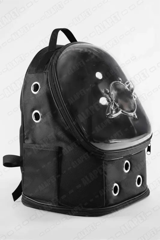 Ufo Astronot Kedi Taşıma Çantası - 7 Hava Kanallı Pati Desenli 47x40x35cm (15kg) - Siyah - 3