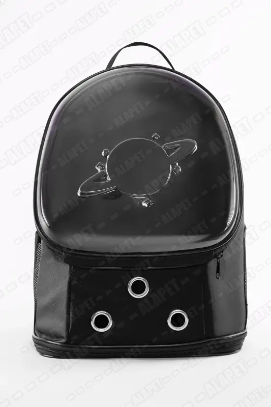 Ufo Astronot Kedi Taşıma Çantası - 7 Hava Kanallı Pati Desenli 47x40x35cm (15kg) - Siyah - 4