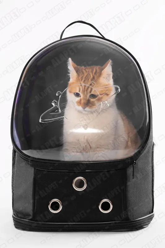 Ufo Astronot Kedi Taşıma Çantası - 7 Hava Kanallı Pati Desenli 47x40x35cm (15kg) - Siyah - 5