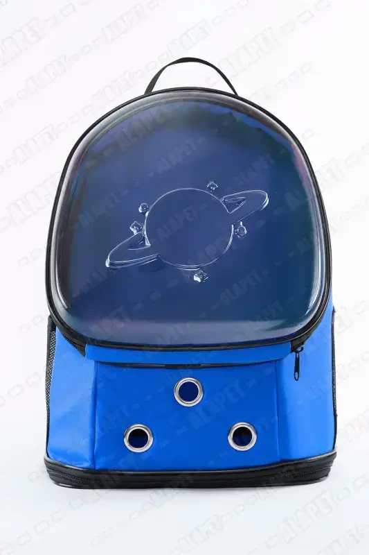 Ufo Astronot Kedi Taşıma Çantası - 7 Hava Kanallı Pati Desenli 47x40x35cm (15kg)-Turkuaz - 2