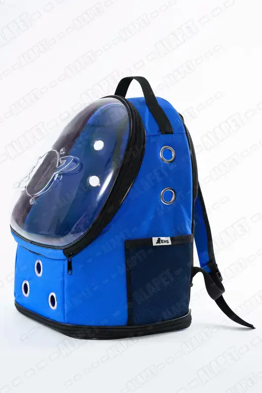 Ufo Astronot Kedi Taşıma Çantası - 7 Hava Kanallı Pati Desenli 47x40x35cm (15kg)-Turkuaz - 4