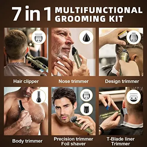 Ufree Beard Trimmer for Men, Cordless Hair Clippers, Electric Razor Shavers for Men, Shaving Kit for Mustache Body Nose Ear Hair Facial, 7 in 1 Beard Grooming Kit Fathers Gifts for Dad - 3
