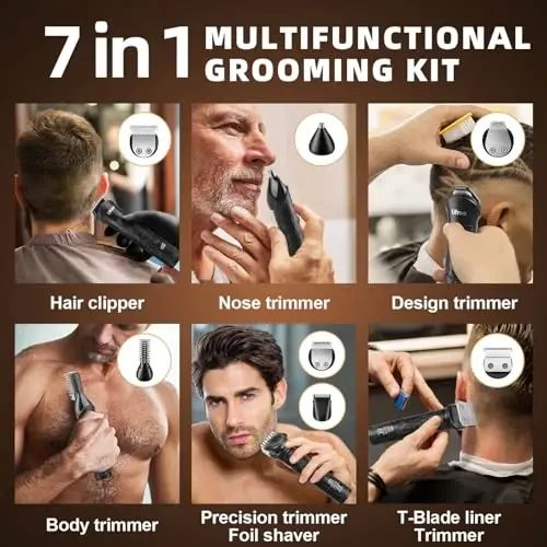 Ufree Beard Trimmer for Men, Electric Razor Shavers, Cordless Hair Clippers, 7 in 1 Beard Grooming Kit for Mustache, Body, Nose and Facial, Gifts for Men - 3