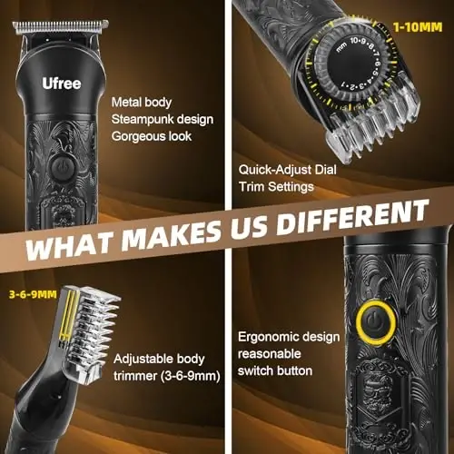 Ufree Beard Trimmer for Men, Electric Razor Shavers, Cordless Hair Clippers, 7 in 1 Beard Grooming Kit for Mustache, Body, Nose and Facial, Gifts for Men - 5