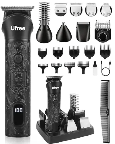 Ufree Beard Trimmer for Men, Electric Razor Shavers, Cordless Hair Clippers, 7 in 1 Beard Grooming Kit for Mustache, Body, Nose and Facial, Gifts for Men - UFREE