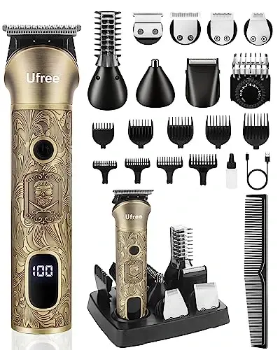 Ufree Beard Trimmer for Men, Electric Razor Shaver, Cordless Hair Clipper Shaving Kit for Mustache Body Nose Ear Hair Facial, Adjustable Beard Grooming Kit Birthday Gifts for Men - UFREE