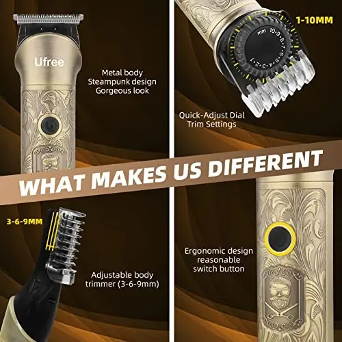 Ufree 7-in-1 Beard Trimmer for Men, Electric Razor Shaver, Men Grooming Kit | 1-10 mm Adjustable Comb for All Mustache Lengths, Type-C, LED Display, Versatile Use on Sideburns, Body, Nose Hair, Men Gift - 4