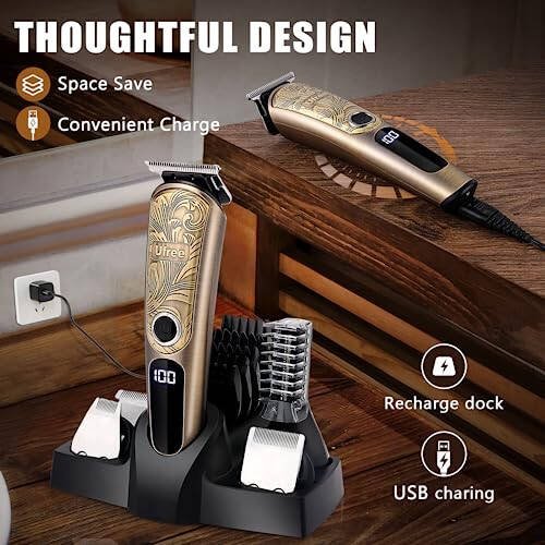 Ufree Gifts for Men, Beard Trimmer for Men with Charging Stand, IPX7 Waterproof Electric Razor Shavers for Men, Clippers for Hair Cutting, Mens Grooming Kit for Mustache Nose Facial Body - 7