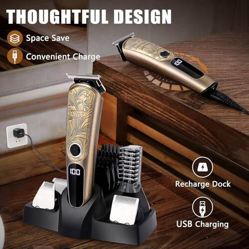 Ufree Gifts for Men, Beard Trimmer for Men with Charging Stand, IPX7 Waterproof Electric Razor Shavers for Men, Clippers for Hair Cutting, Mens Grooming Kit for Mustache Nose Facial Body - 6