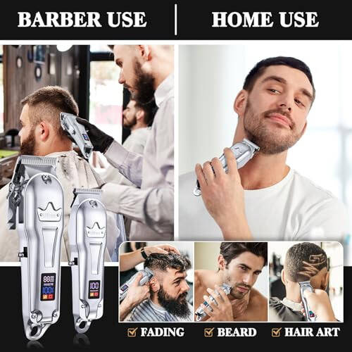 Ufree Professional Hair Clippers for Men, Cordless Metal Barber Clippers and Trimmers Set, Clippers for Hair Cutting Kit with LCD Display, Zero Gap T-Blade Beard Hair Trimmer, Gifts for Men, Silver - 3