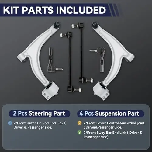 UGFC Front Suspension Kit Lower Control Arm Compatible with 2004-2012 Chevrolet Malibu, 2005-2010 Pontiac G6, 2007-2009 Saturn Aura - 6