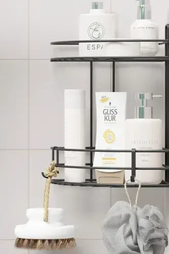 Угловая полка для ванной комнаты, 2-х уровневая, самоклеящаяся, для душа, шампуня, органайзер. - 3