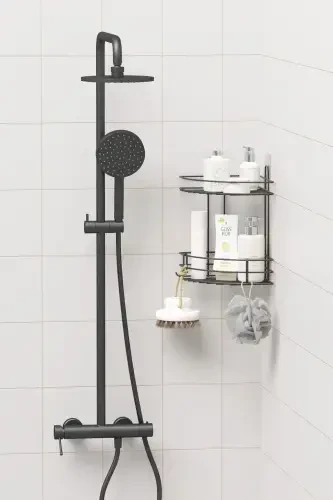 Угловая полка для ванной комнаты, 2-х уровневая, самоклеящаяся, для душа, шампуня, органайзер. - 5