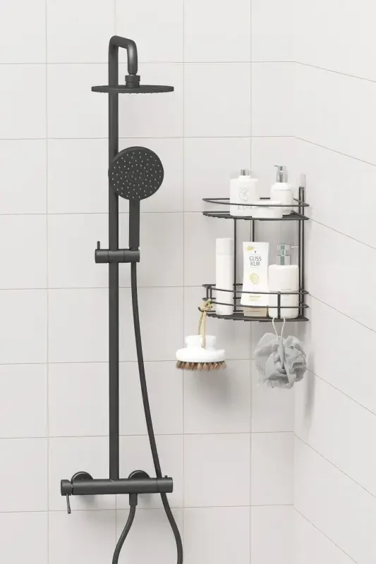 Угловая полка для ванной комнаты, 2-х уровневая, самоклеящаяся, для душа, шампуня, органайзер. - 5