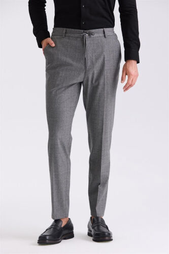 Угольно-серые шерстяные брюки с удобной посадкой на резинке в поясе - Modazone