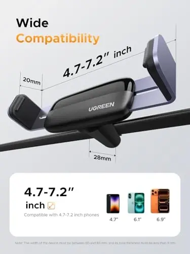 UGREEN Car Vent Phone Mount Air Vent Clip Holder Cell Phone Car Mount Phone Holder Compatible with iPhone 15 14 13 12 Pro Max Mini Plus, iPhone 11 SE XS XR 8 7 6 6S Smartphone - 5