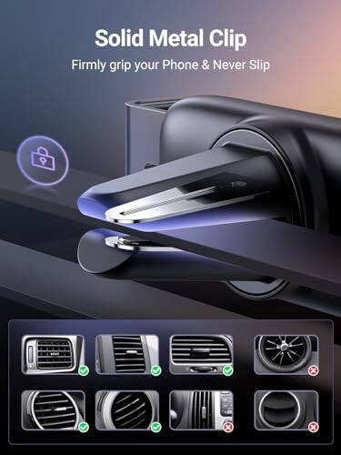 UGREEN Car Vent Phone Mount Air Vent Clip Holder Cell Phone Car Mount Phone Holder Compatible with iPhone 15 14 13 12 Pro Max Mini Plus, iPhone 11 SE XS XR 8 7 6 6S Smartphone - 9