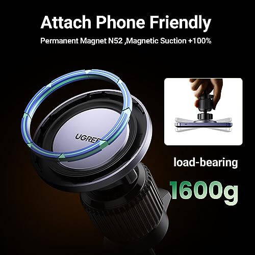 UGREEN for Magsafe Car Phone Holder Magnetic Phone Mount Strongest Magnet Compatible with iPhone 15 14 13 12 Pro Max Plus Mini, Air Vent Clip Cell Phone Holder - 3