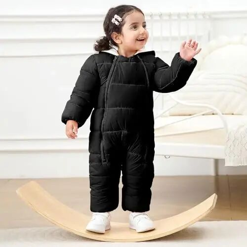 uideazone Baby Double Zipper Footed Hooded Fleece Lined Snowsuit 3-24M | Toddler Winter Clothes Infant Girls Boys Padded Puffer Jumpsuit Coat Diaper Change Windproof Warmth for Cold Weather Outing - uideazone (1)