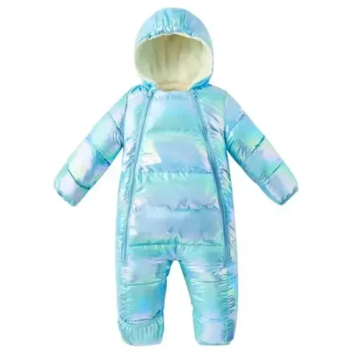 uideazone Baby Girls Boys Snowsuit Toddler Warm Hooded Snow Suit Infant Double Zipper Romper One Piece Puffer Coat 3-24M 