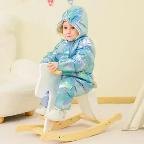 uideazone Baby Girls Boys Snowsuit Toddler Warm Hooded Snow Suit Infant Double Zipper Romper One Piece Puffer Coat 3-24M - 2