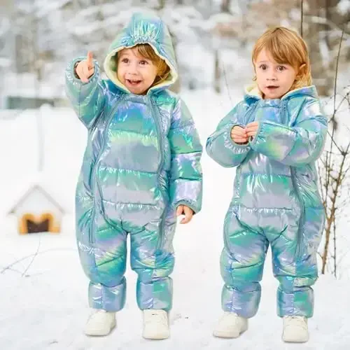 uideazone Baby Girls Boys Snowsuit Toddler Warm Hooded Snow Suit Infant Double Zipper Romper One Piece Puffer Coat 3-24M - 5