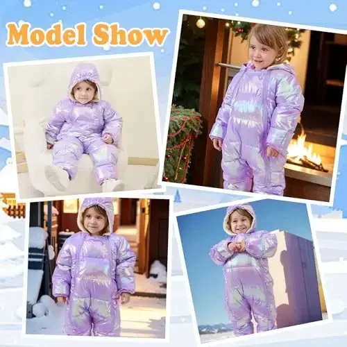 uideazone Baby Girls Boys Snowsuit Toddler Warm Hooded Snow Suit Infant Double Zipper Romper One Piece Puffer Coat 3-24M - 4