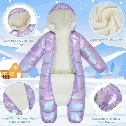 uideazone Baby Girls Boys Snowsuit Toddler Warm Hooded Snow Suit Infant Double Zipper Romper One Piece Puffer Coat 3-24M - 5