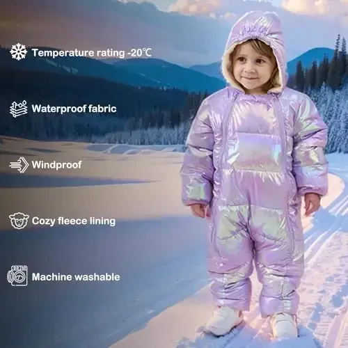 uideazone Baby Girls Boys Snowsuit Toddler Warm Hooded Snow Suit Infant Double Zipper Romper One Piece Puffer Coat 3-24M - 6