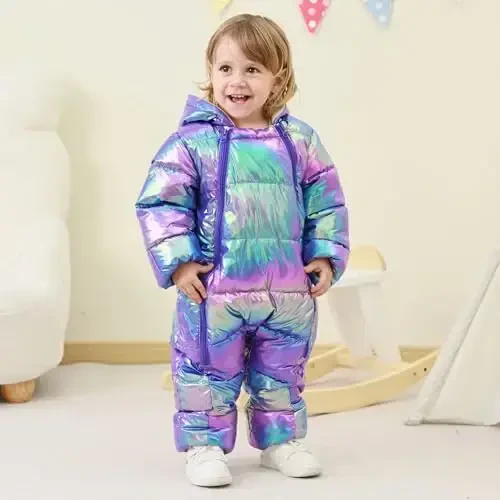 uideazone Baby Girls Boys Snowsuit Toddler Warm Hooded Snow Suit Infant Double Zipper Romper One Piece Puffer Coat 3-24M - 2