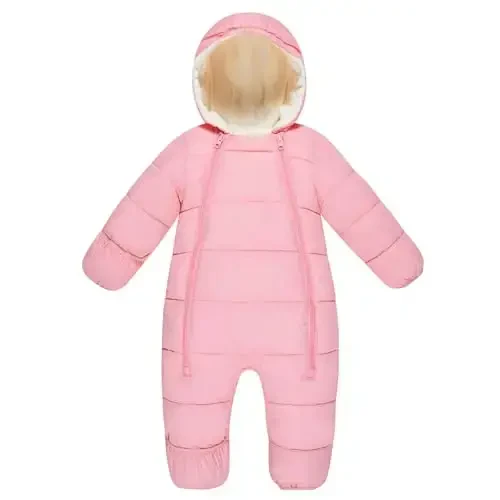 uideazone Baby Girls Boys Snowsuit Toddler Warm Hooded Snow Suit Infant Double Zipper Romper One Piece Puffer Coat 3-24M - 1
