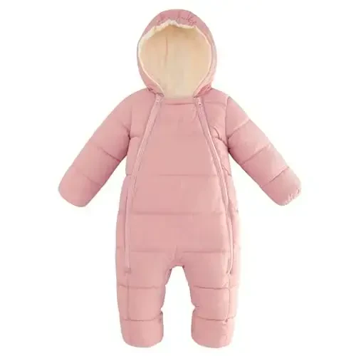 uideazone Baby Girls Boys Snowsuit Toddler Warm Hooded Snow Suit Infant Double Zipper Romper One Piece Puffer Coat 3-24M - 1