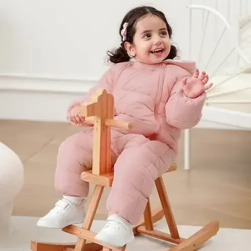 uideazone Baby Girls Boys Snowsuit Toddler Warm Hooded Snow Suit Infant Double Zipper Romper One Piece Puffer Coat 3-24M - 3