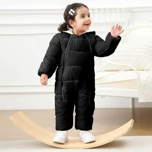 uideazone Baby Girls Boys Snowsuit Toddler Warm Hooded Snow Suit Infant Double Zipper Romper One Piece Puffer Coat 3-24M - 2