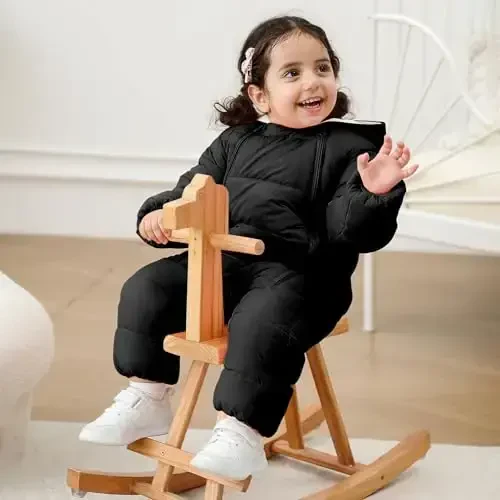 uideazone Baby Girls Boys Snowsuit Toddler Warm Hooded Snow Suit Infant Double Zipper Romper One Piece Puffer Coat 3-24M - 3