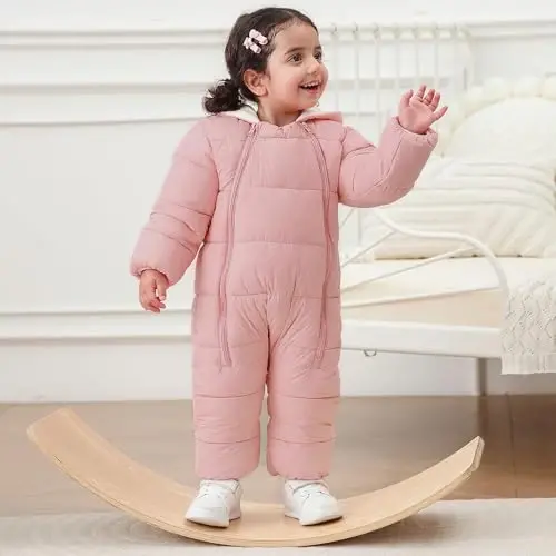 uideazone Baby Girls Boys Snowsuit Toddler Warm Hooded Snow Suit Infant Double Zipper Romper One Piece Puffer Coat 3-24M - 2