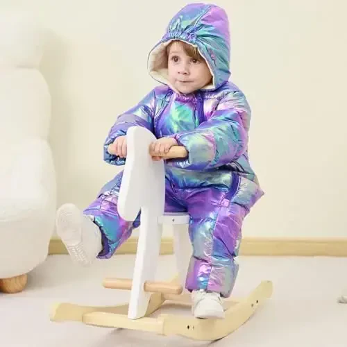 uideazone Baby Girls Boys Snowsuit Toddler Warm Hooded Snow Suit Infant Double Zipper Romper One Piece Puffer Coat 3-24M - 3