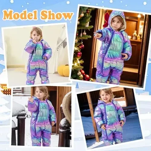 uideazone Baby Girls Boys Snowsuit Toddler Warm Hooded Snow Suit Infant Double Zipper Romper One Piece Puffer Coat 3-24M - 4