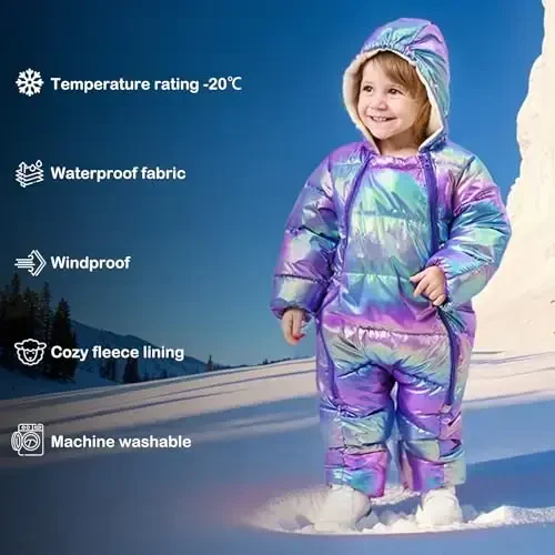 uideazone Baby Girls Boys Snowsuit Toddler Warm Hooded Snow Suit Infant Double Zipper Romper One Piece Puffer Coat 3-24M - 6