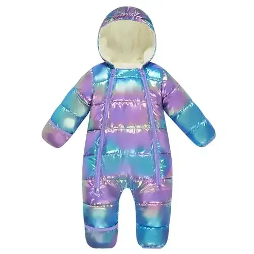 uideazone Baby Girls Boys Snowsuit Toddler Warm Hooded Snow Suit Infant Double Zipper Romper One Piece Puffer Coat 3-24M - MODAZONE