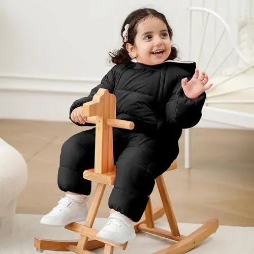 uideazone Baby Girls Boys Snowsuit Toddler Warm Hooded Snow Suit Infant Double Zipper Romper One Piece Puffer Coat 3-24M - 3