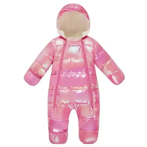 uideazone Baby Girls Snowsuit Infant Warm Hooded Jumpsuit Newborn Winter One-Piece Puffer Coat Toddler Clothes 3-24M - 1