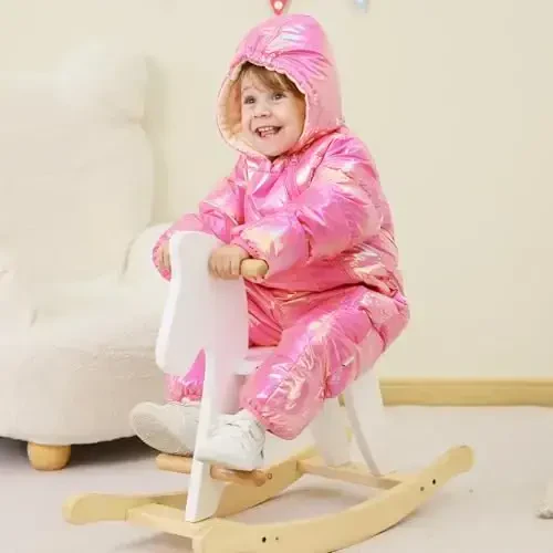 uideazone Baby Girls Snowsuit Infant Warm Hooded Jumpsuit Newborn Winter One-Piece Puffer Coat Toddler Clothes 3-24M - 3