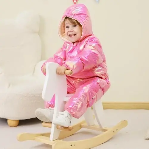 uideazone Baby Girls Boys Snowsuit Toddler Warm Hooded Snow Suit Infant Double Zipper Romper One Piece Puffer Coat 3-24M - 3