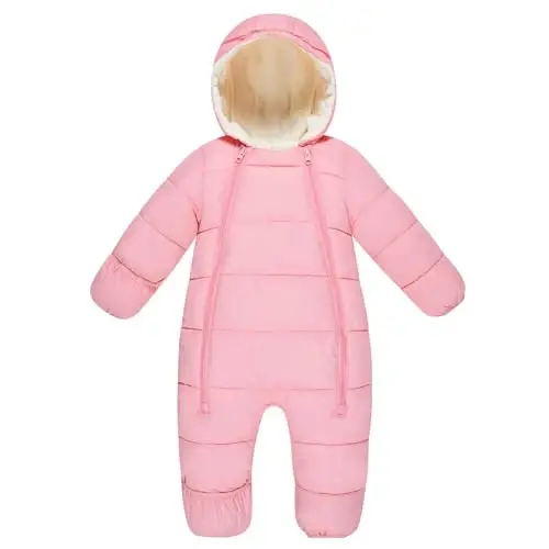 uideazone Baby Girls Boys Snowsuit Toddler Warm Hooded Snow Suit Infant Double Zipper Romper One Piece Puffer Coat 3-24M - 1