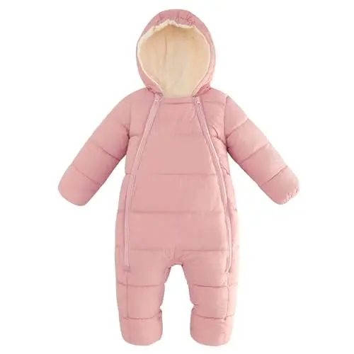 uideazone Baby Girls Boys Snowsuit Toddler Warm Hooded Snow Suit Infant Double Zipper Romper One Piece Puffer Coat 3-24M - 1