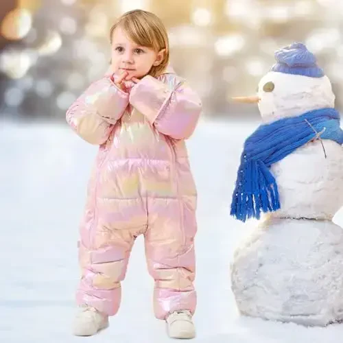 uideazone Baby Girls Boys Snowsuit Toddler Warm Hooded Snow Suit Infant Double Zipper Romper One Piece Puffer Coat 3-24M - 1