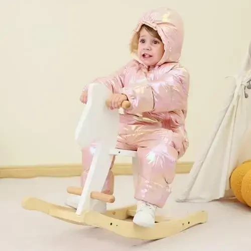 uideazone Baby Girls Boys Snowsuit Toddler Warm Hooded Snow Suit Infant Double Zipper Romper One Piece Puffer Coat 3-24M - 4